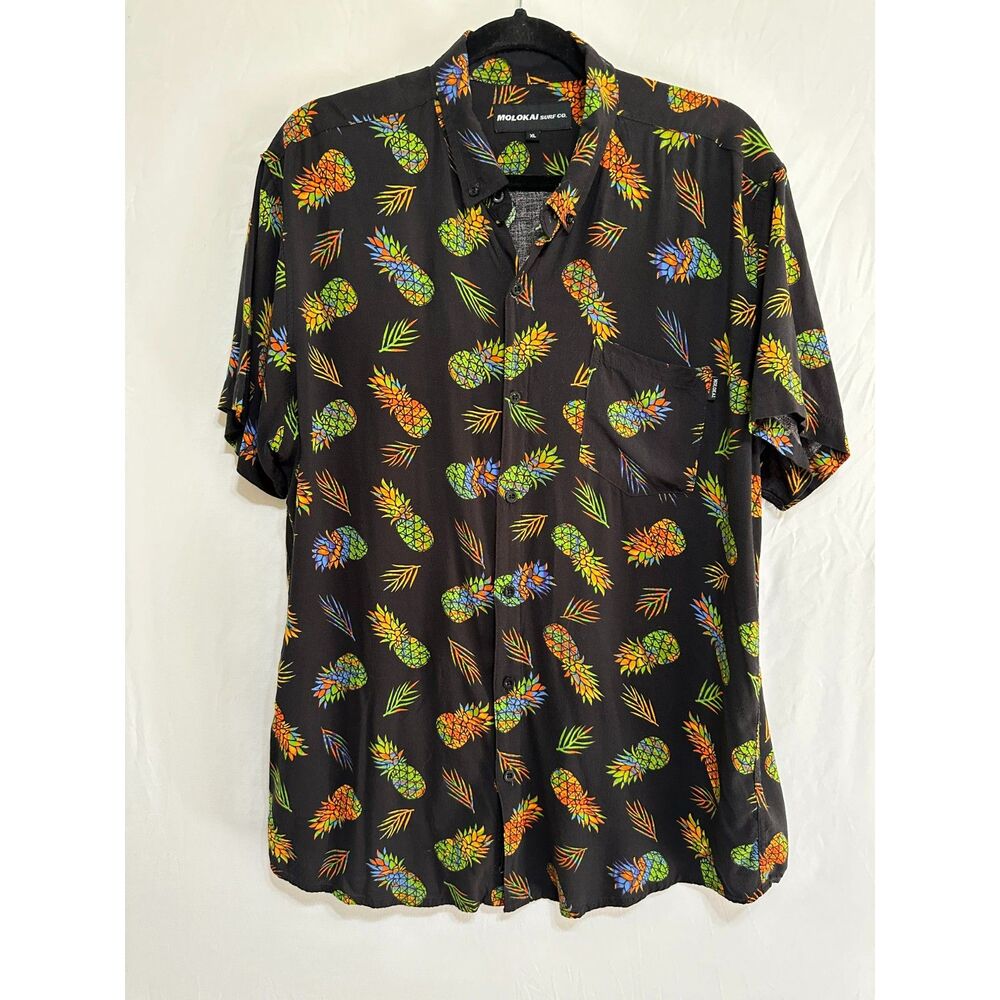 Molokai Surf Co. Men's Aloha Tropical Button Down Shirt Sz XL Pineapple Design